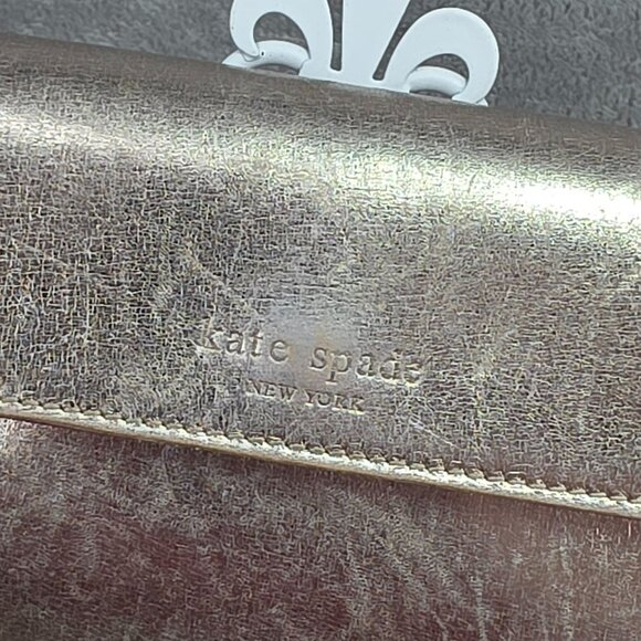 Kate Spade Jane Street Maria Large Wallet Trifold Checkbook Metallic Gold Pink - Picture 2 of 12